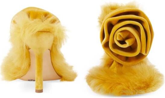 Burberry Rose 100mm shearling velvet sandals Yellow