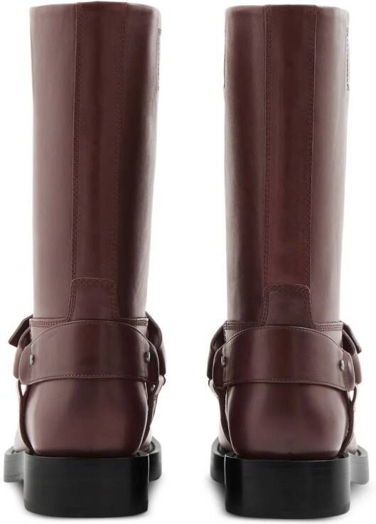 Burberry Saddle buckled leather boots Red