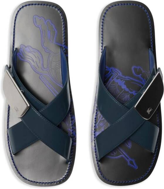 Burberry Stripe Shield EKD leather sandals Blue
