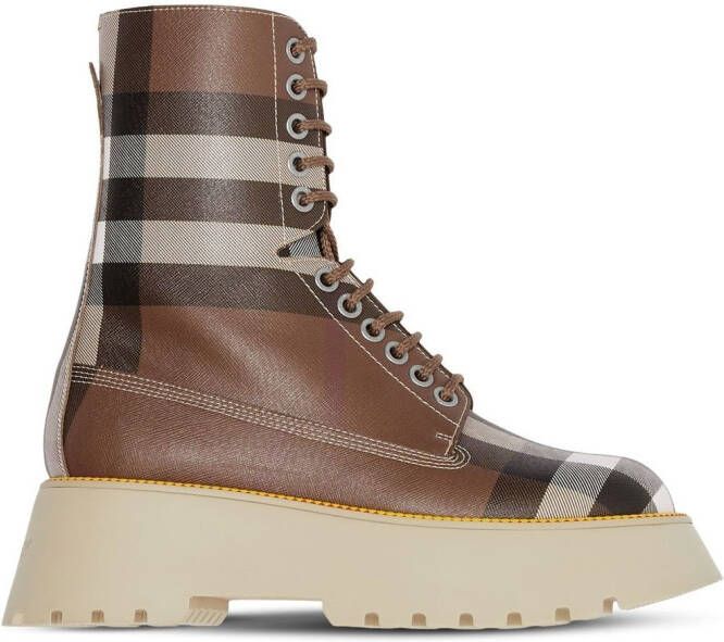 Burberry Vintage-Check leather laced boots Brown