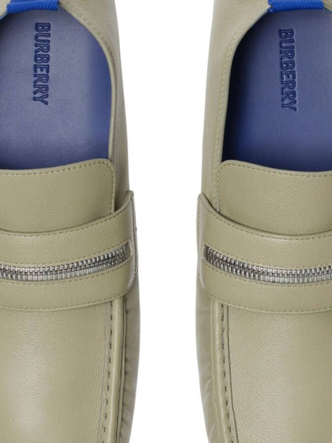 Burberry zip-detail leather loafers Green