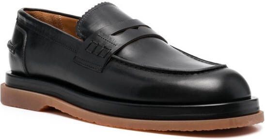 Buttero piped-trim leather loafers Black