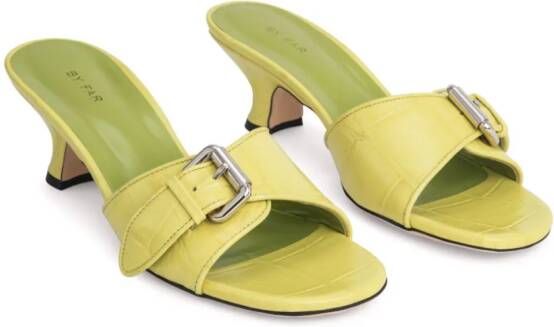 BY FAR 55mm Elton crocodile-embossed leather mules Green