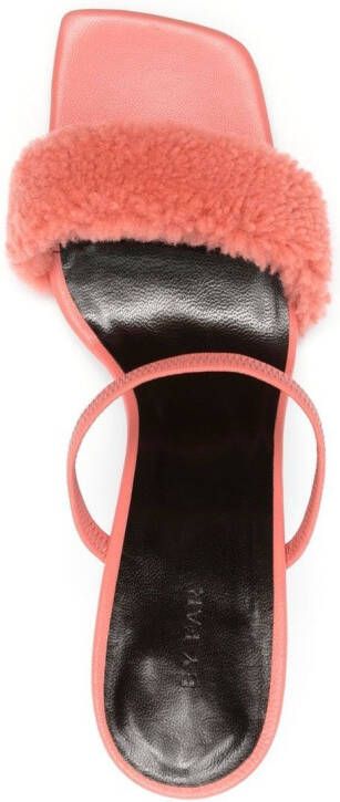 BY FAR Ada shearling-strap mules Pink