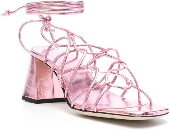 BY FAR Alexander 70mm metallic leather sandals Pink