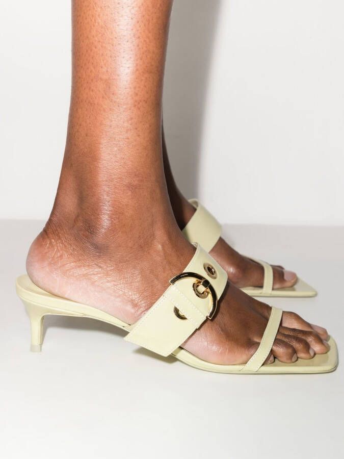 BY FAR Bettina buckled mules Green