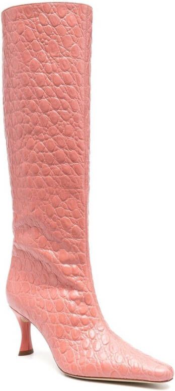 BY FAR crocodile-effect pointed-toe boots Pink