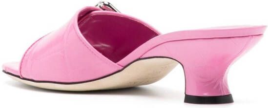 BY FAR Elton 55mm crocodile-embossed leather mules Pink