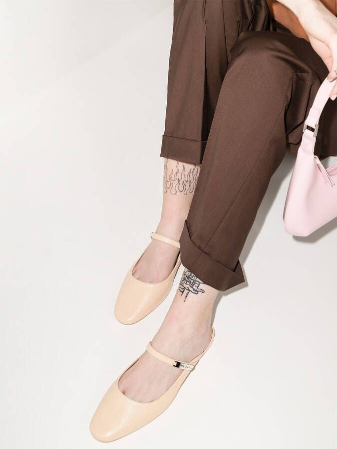 BY FAR Etta grained leather mules Neutrals