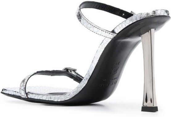 BY FAR Flick 90mm metallic leather sandals Silver