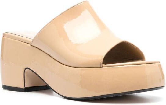 BY FAR Leroy 80mm patent leather mules Brown