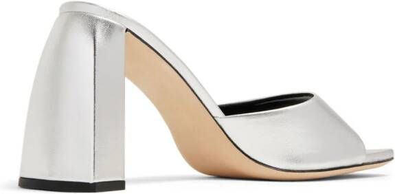 BY FAR Michele 100mm metallic leather mules Silver