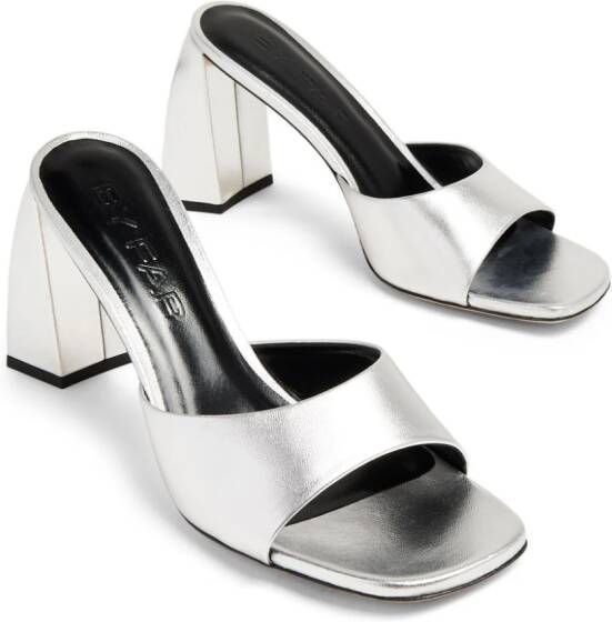 BY FAR Michele 100mm metallic leather mules Silver