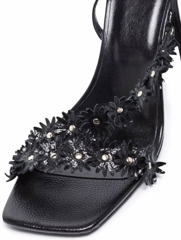 BY FAR Poppy floral-appliqué 95mm sandals Black