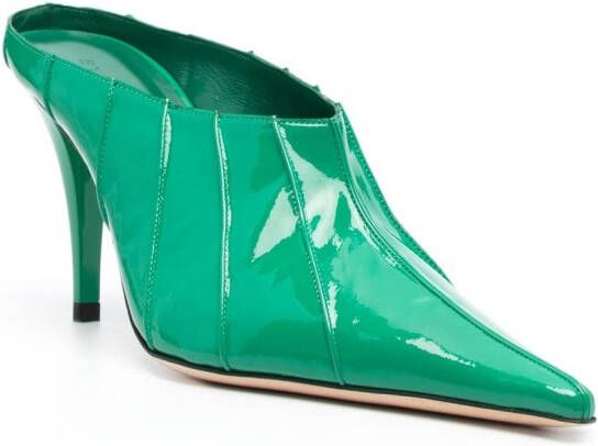 BY FAR Trish 100mm patent leather mules Green