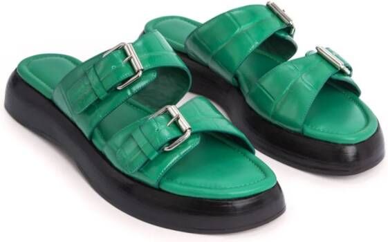BY FAR Wyatt crocodile-effect leather sandals Green