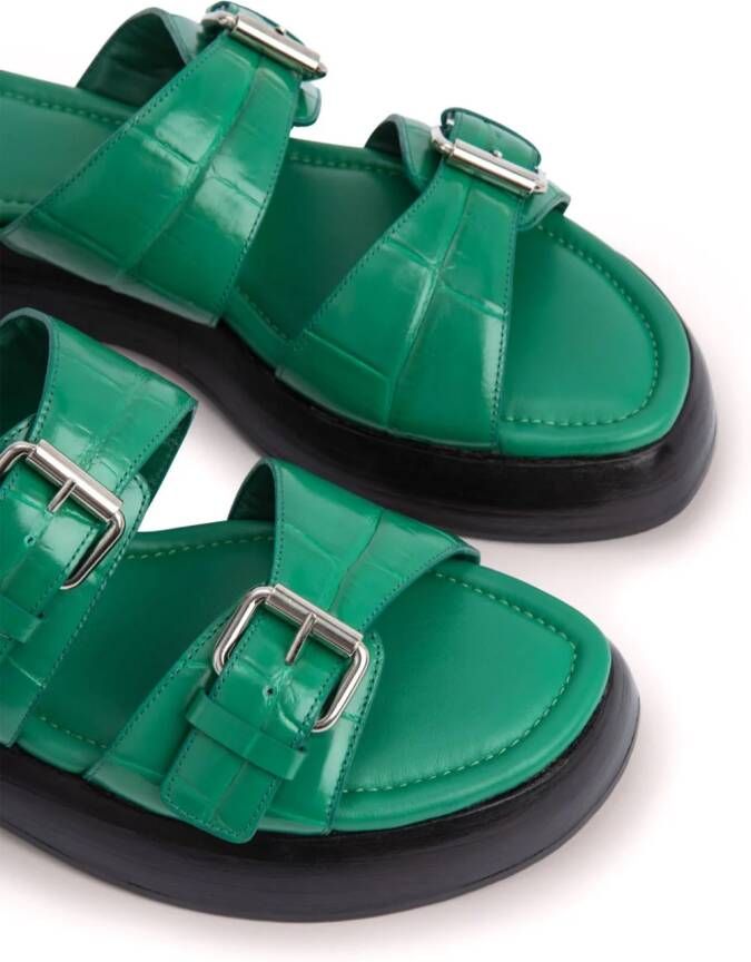 BY FAR Wyatt crocodile-effect leather sandals Green