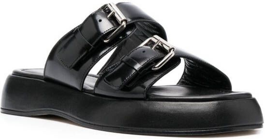 BY FAR Wyatt semi-patent leather sandals Black