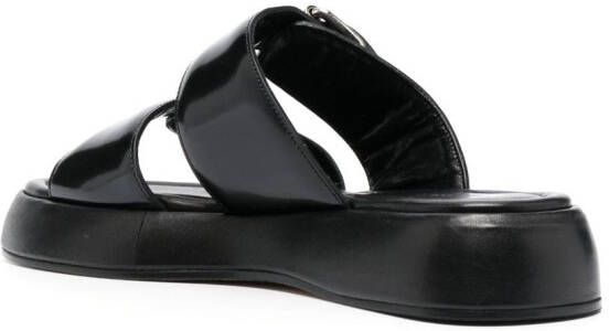 BY FAR Wyatt semi-patent leather sandals Black