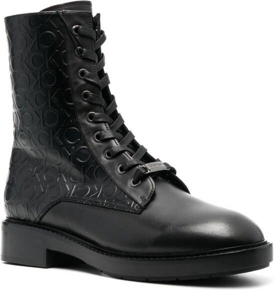 Calvin Klein debossed-monogram combat boots Black