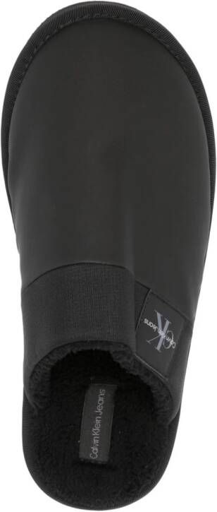 Calvin Klein Jeans logo-patch faux-shearling slippers Black