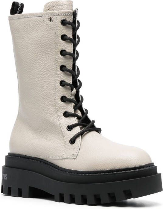 Calvin Klein lace-up leather platform boots Neutrals