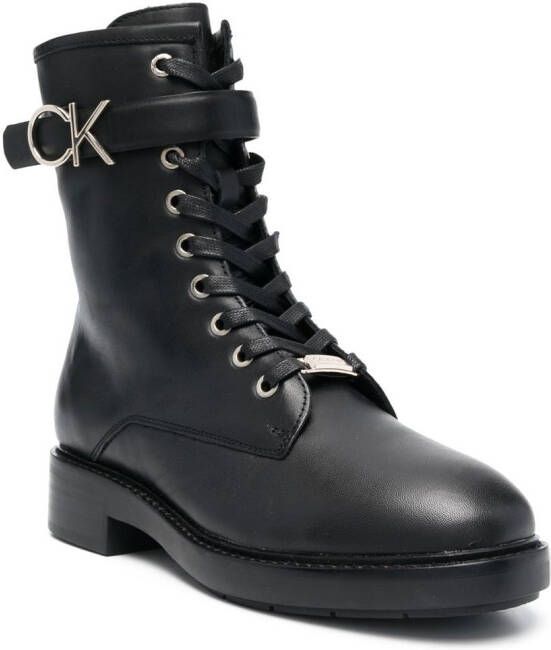 Calvin Klein logo-buckle combat boots Black