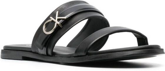 Calvin Klein logo-lettering flat leather sandals Black