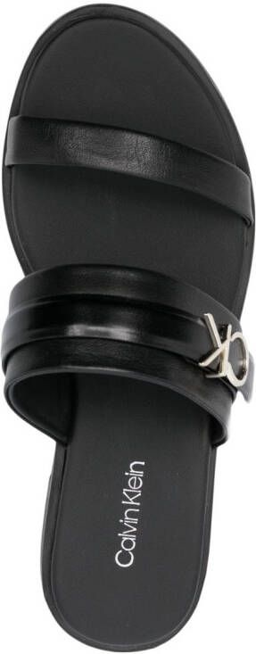 Calvin Klein logo-lettering flat leather sandals Black