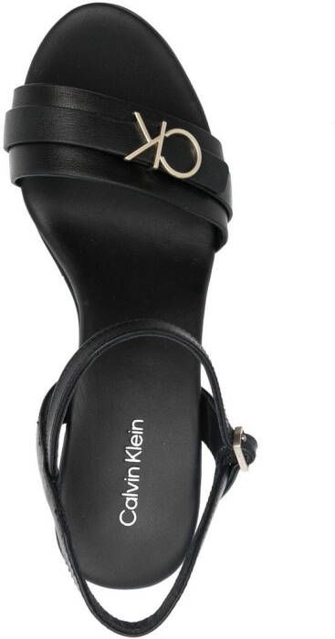 Calvin Klein logo-lettering platform wedge sandals Black