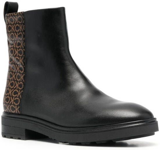 Calvin Klein monogram-print leather ankle boots Black