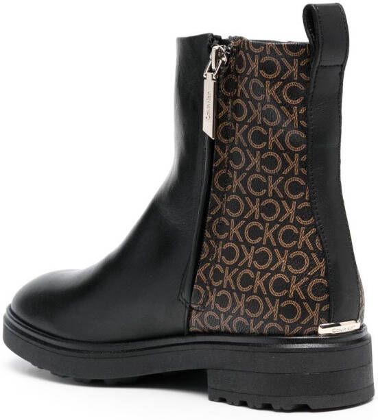 Calvin Klein monogram-print leather ankle boots Black