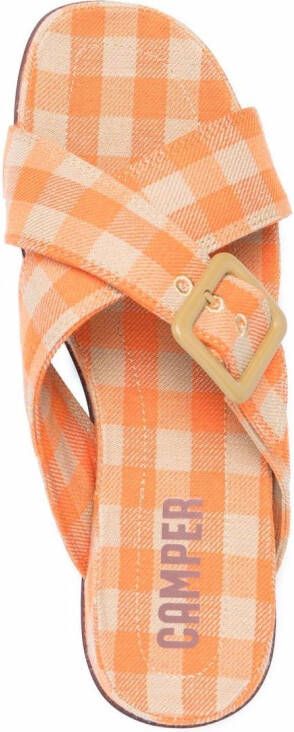 Camper Atonik gingham-check print slides Orange