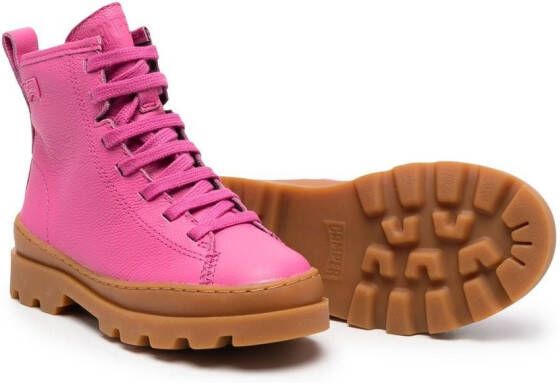 Camper Kids Brutus leather lace-up boots Pink