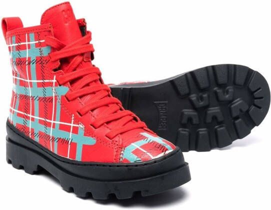 Camper Kids Brutus plaid ankle boots Red