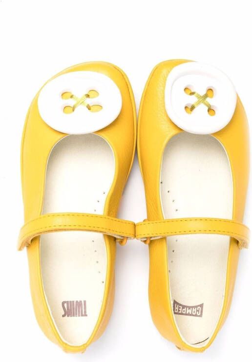 Camper Kids button-detail leather ballerinas Yellow