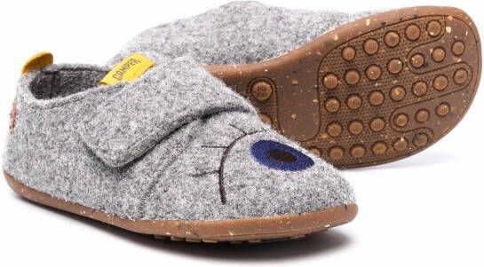 Camper Kids embroidered-logo touch-strap slippers Grey