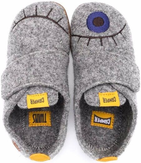 Camper Kids embroidered-logo touch-strap slippers Grey