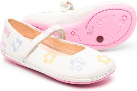 Camper Kids floral embroidery ballerina shoes White