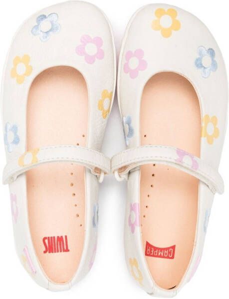 Camper Kids floral embroidery ballerina shoes White