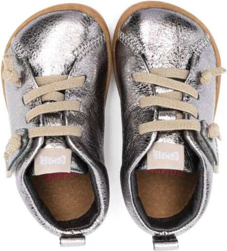 Camper Kids Peu Cami metallic-finish leather sneakers Grey