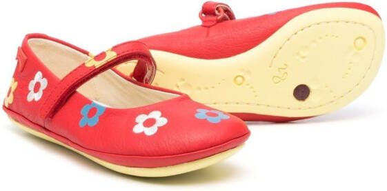 Camper Kids Right floral-embroidered ballerina shoes
