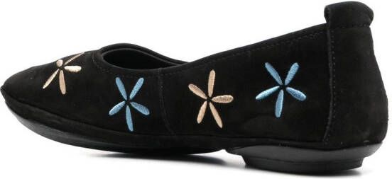 Camper Nina floral-embroidered ballerina shoes Black