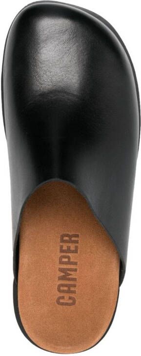 Camper square-toe leather slippers Black