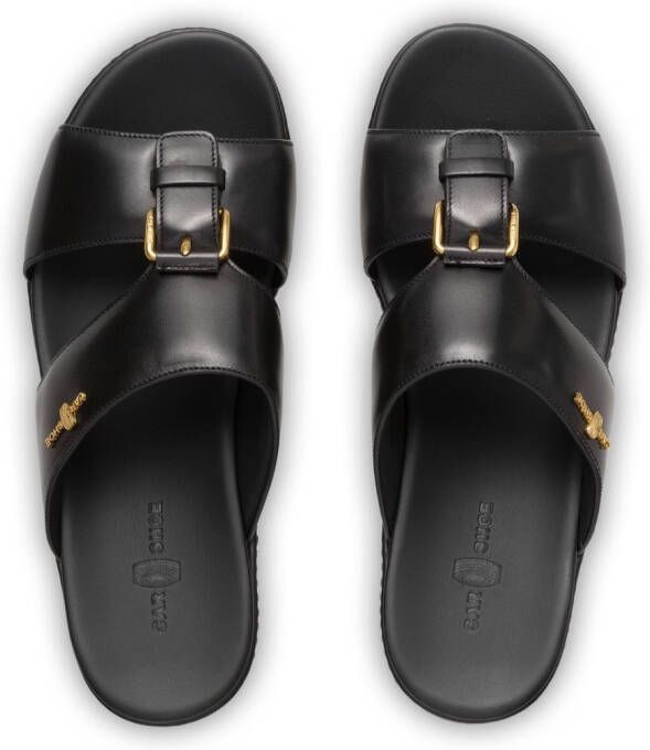 Car Shoe buckle-embellished flat sandals Black