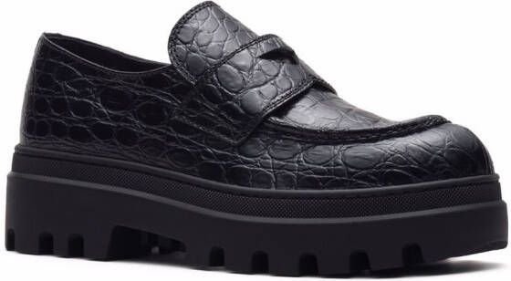 Car Shoe crocodile effect moccasins Black