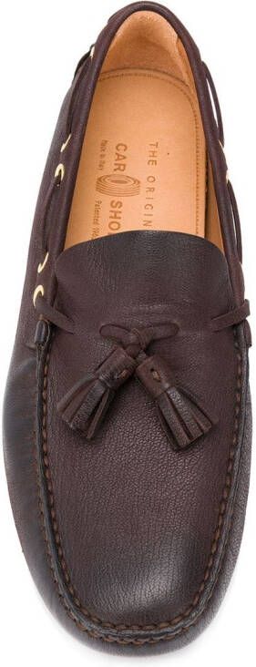 Car Shoe tassel-embellished pebbled mocassins Brown