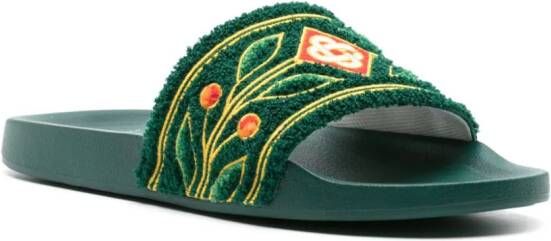 Casablanca embroidered terry-cloth slides Green