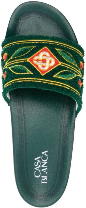 Casablanca embroidered terry-cloth slides Green