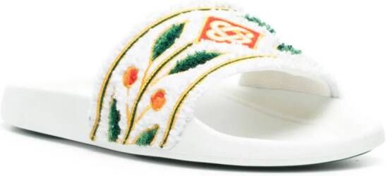 Casablanca embroidered terry-cloth slides White